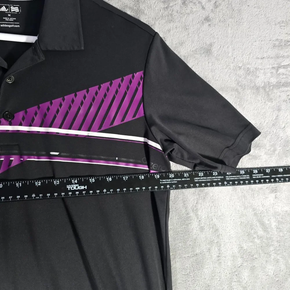 Adidas Golf Black Purple Striped Performance Athletic Polo‎ Shirt Size M